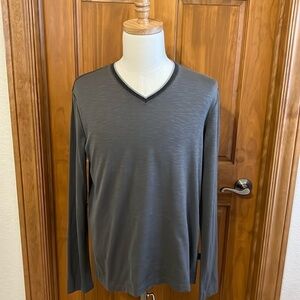 Hugo Boss Size L Long Sleeve Gray V Neck Shirt